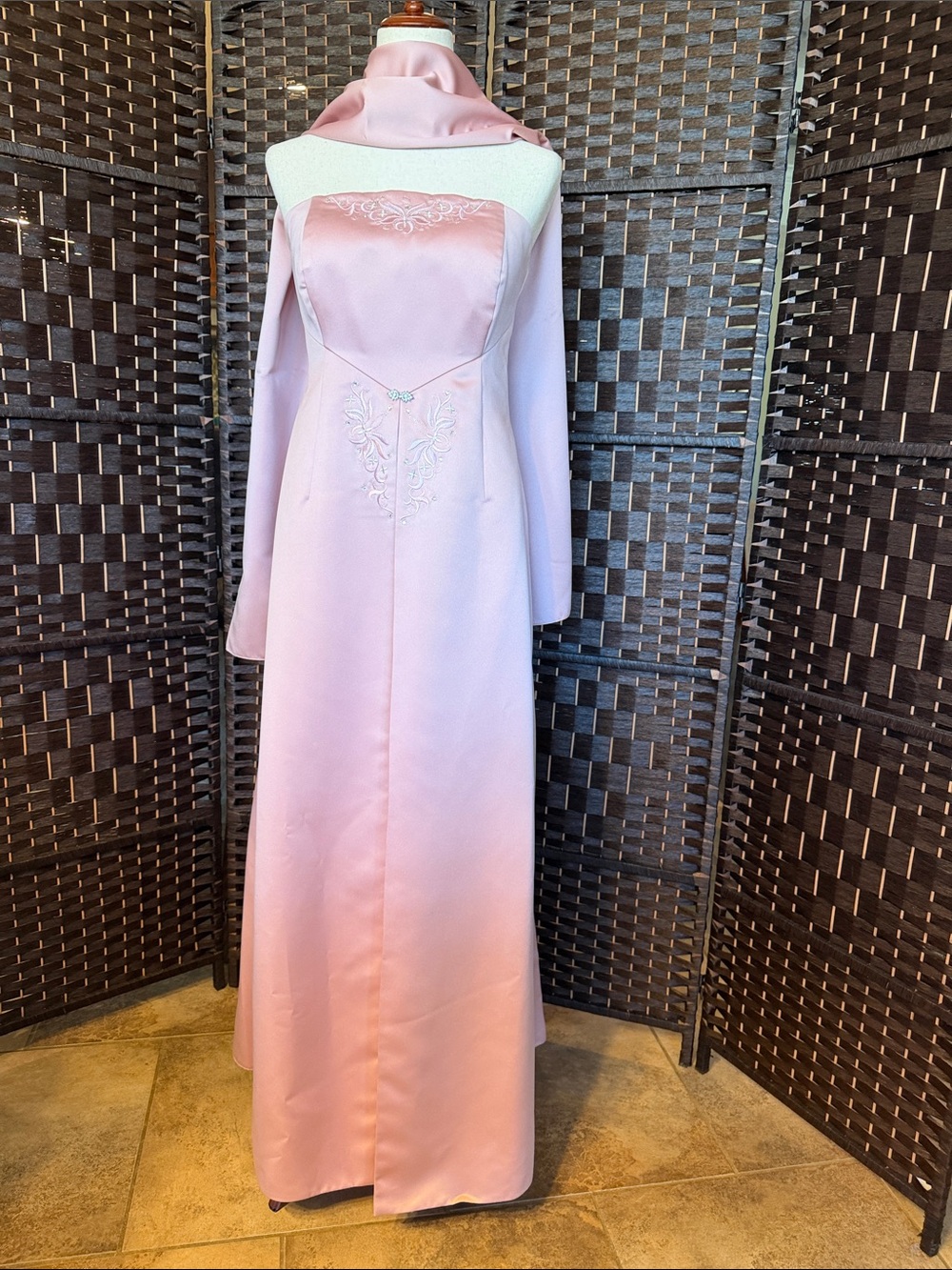 Michaelangelo Blush Pink Strapless Embroidered Evening Gown - Picture 5 of 7